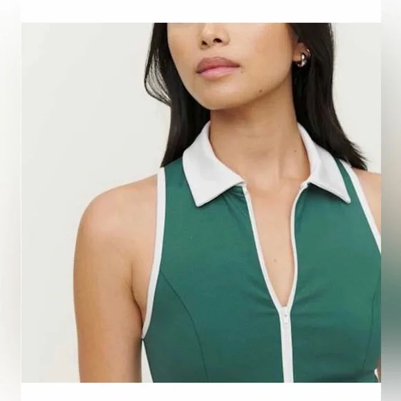 REFORMATION EcoMove Leslie Zip-Front Activewear Dress in Color Pine. Size Small. - Picture 4 of 10